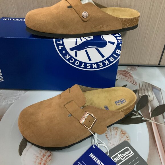 Birkenstock Boston Suede Soft Footbed Slip-Ons brown - Picture 1 of 4